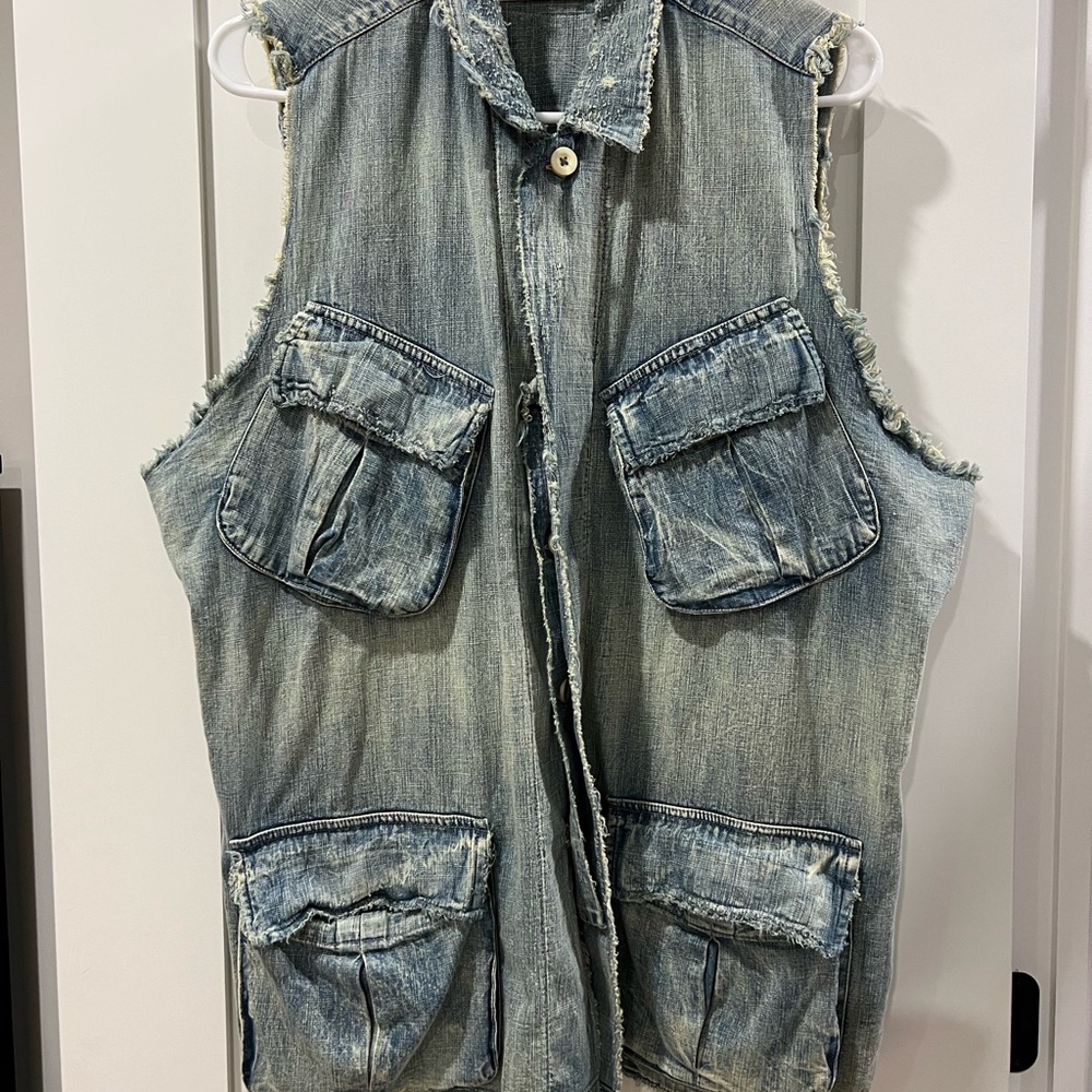 Magnolia Pearl Distressed Blue Denim Vest